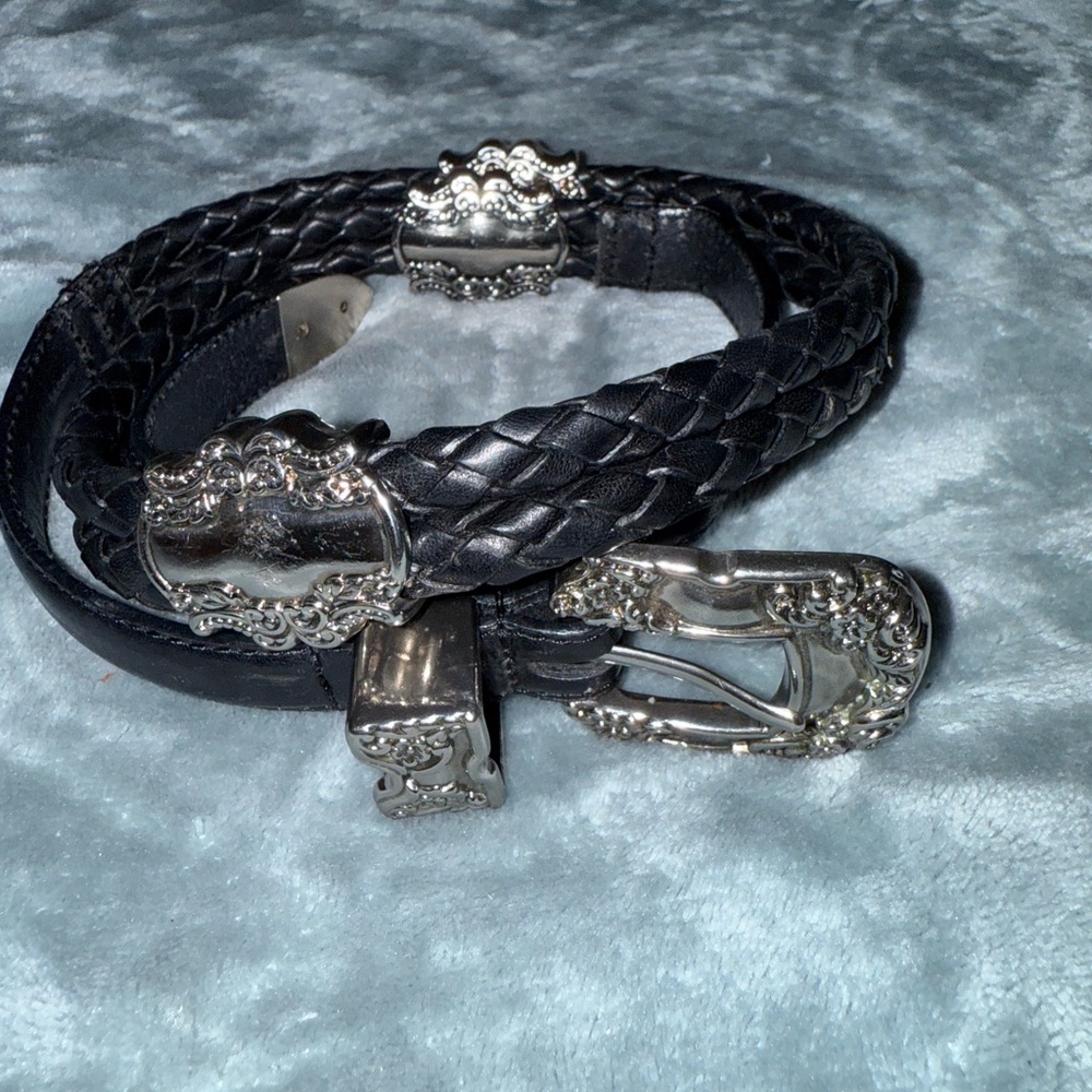 Elegant Black Braided Belt with Silver Buckle